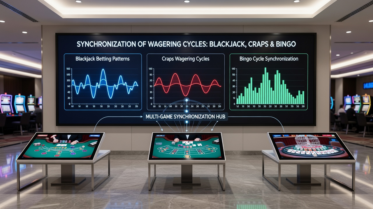 Player transitioning between a blackjack table and adjacent bingo station during a scheduled break