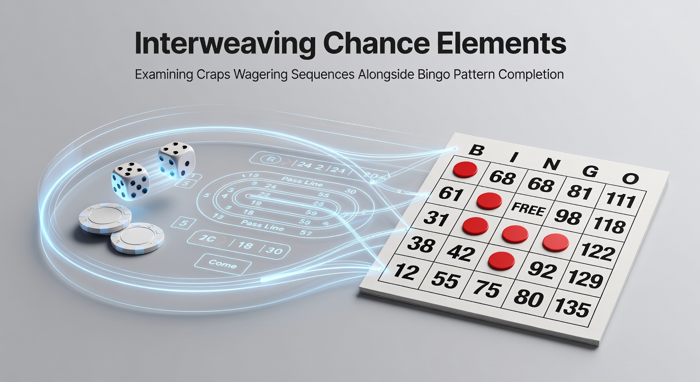 Statistical chart overlay on casino gaming area illustrating craps roll sequences intersecting with bingo number call progressions