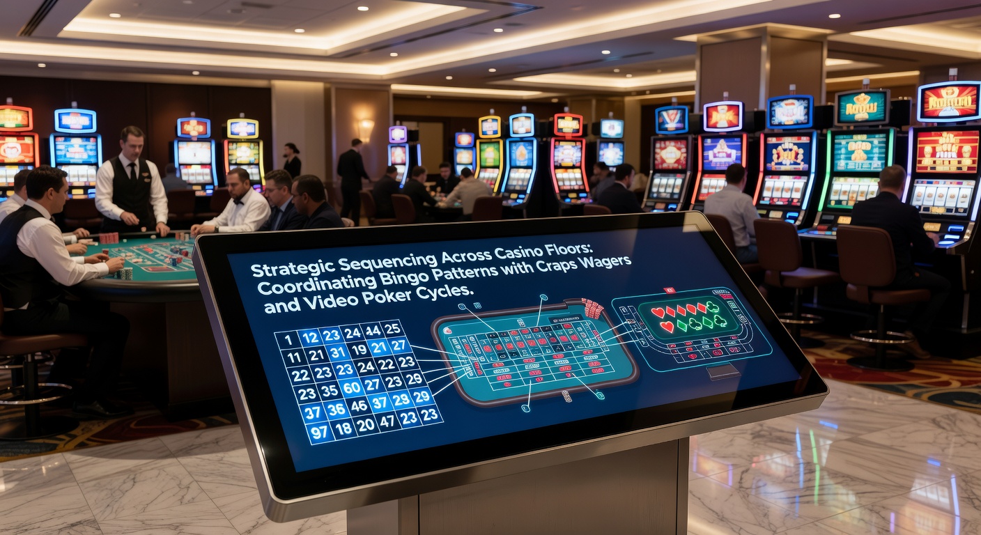 Casino floor layout showing adjacent bingo, craps, and video poker sections for player sequencing