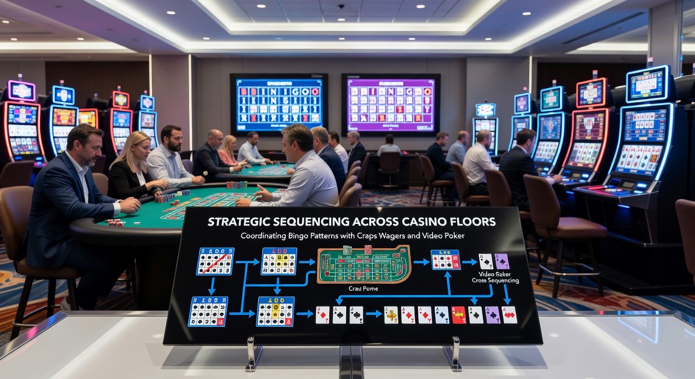 Players moving between video poker machines and nearby craps tables during strategic sequencing